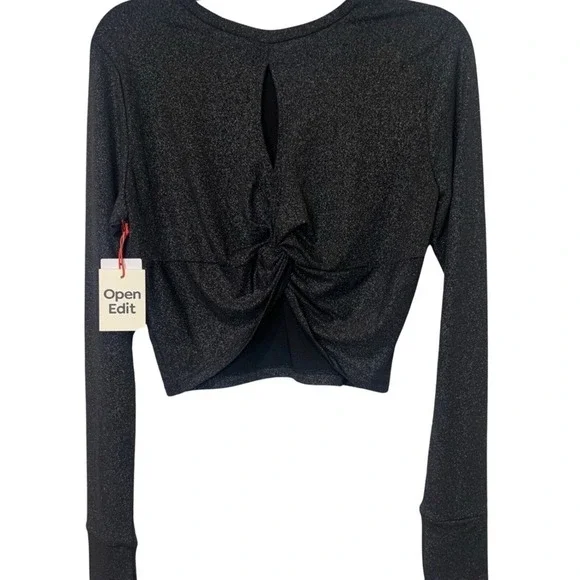 Nordstrom Open Edit Long Sleeve Cropped Knit Top Size Medium Open Back Holiday - Picture 5 of 9